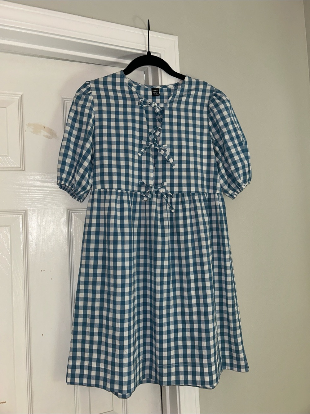 SHEIN Teal and White Gingham Midi Dress